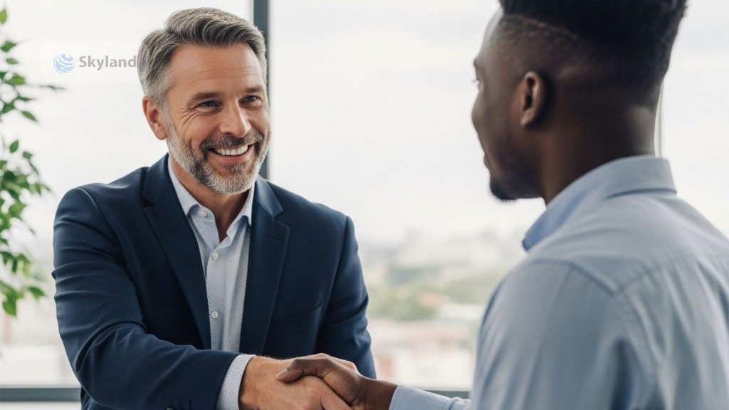 Professional handshake in a modern office