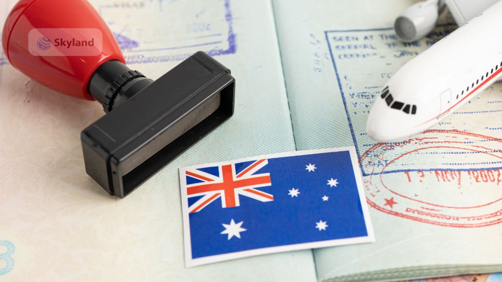 Passport, Australian flag and travel stamps