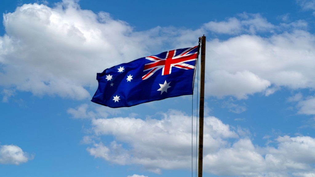 Australian flag flying against a blue sky