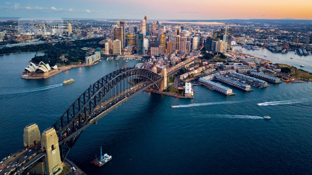 Aerial view of Circular Quay and Sydney Opera House