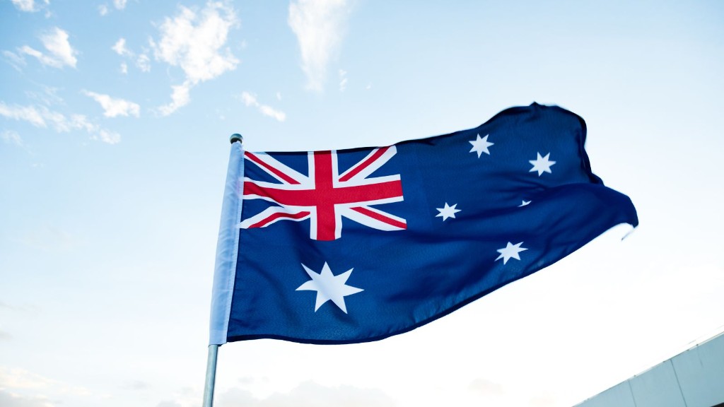 Australian flag flying against a blue sky