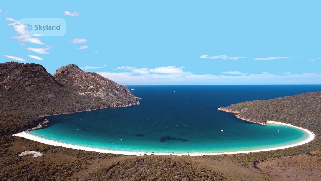 Aerial view of Wineglass Bay in Tasmania