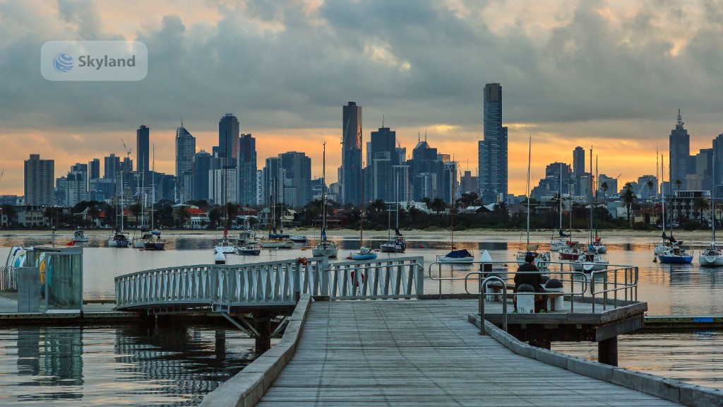 Melbourne skyline at dusk from the harbour