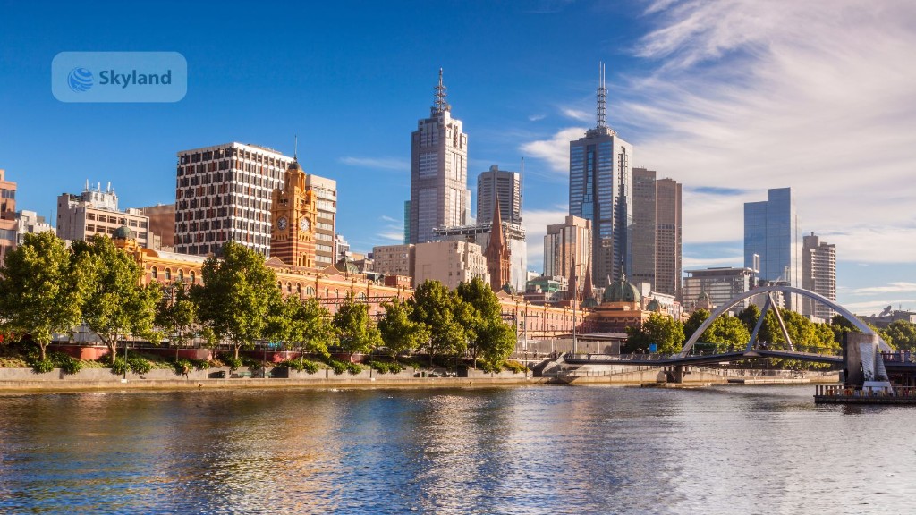 Melbourne skyline from a park path