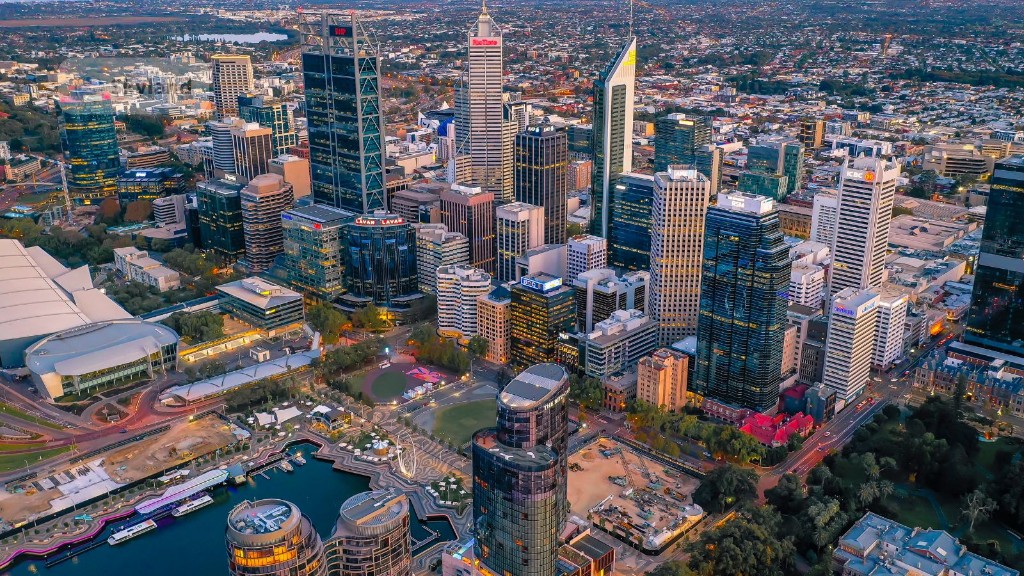 Perth CBD skyline at dusk over Elizabeth Quay