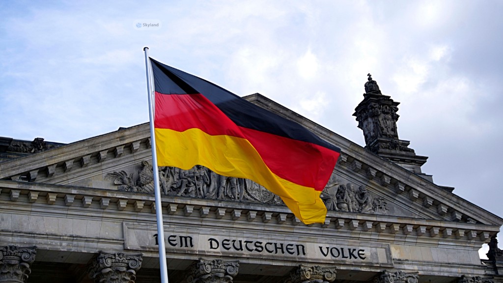 German flag and Reichstag inscription Dem Deutschen Volke