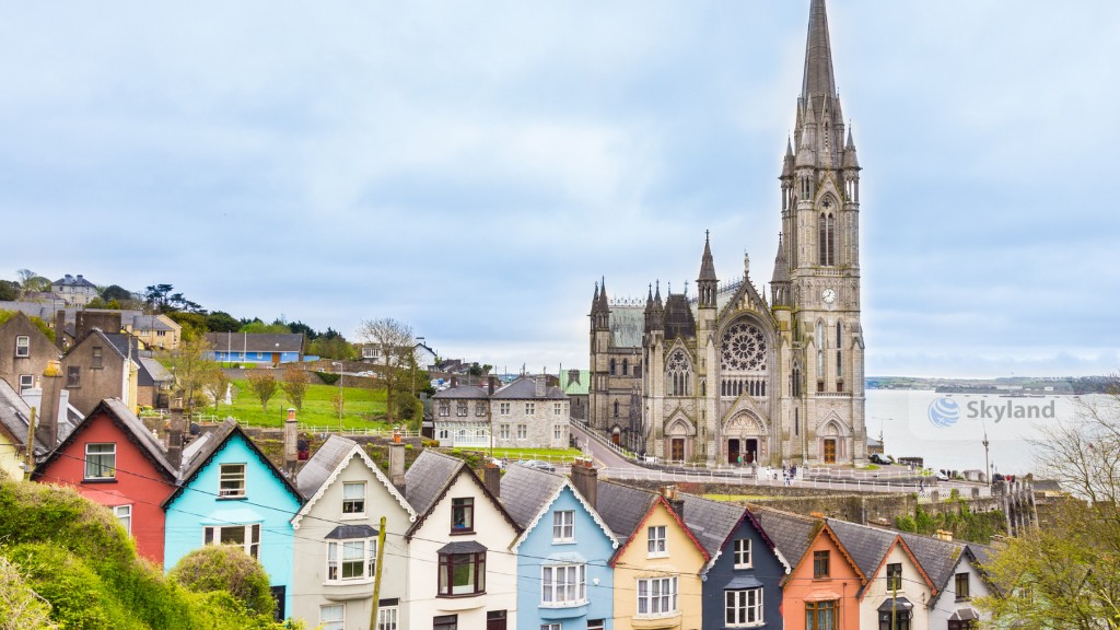Colourful houses and cathedral in Cobh, Ireland