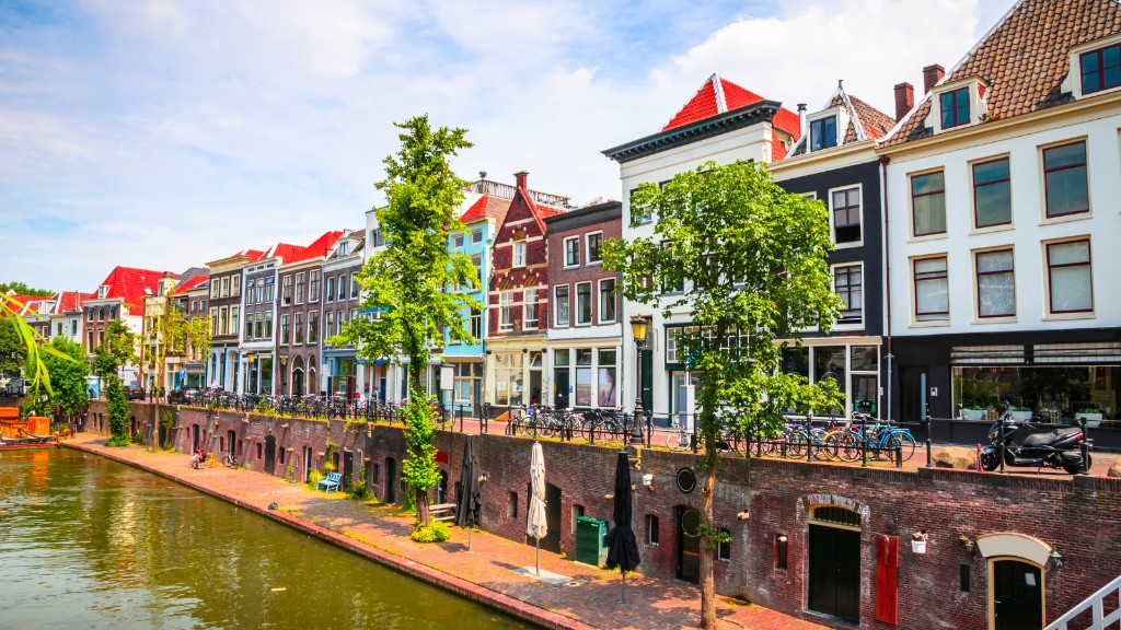 Two-level canal and Dutch houses in Utrecht