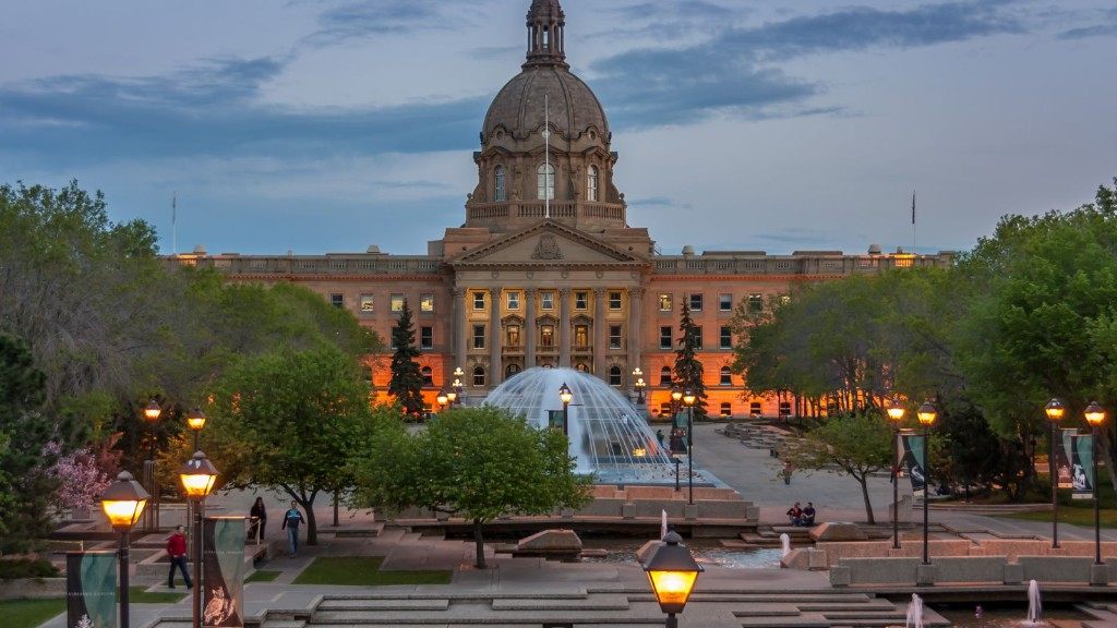 Alberta Legislature Building in Edmonton at dusk