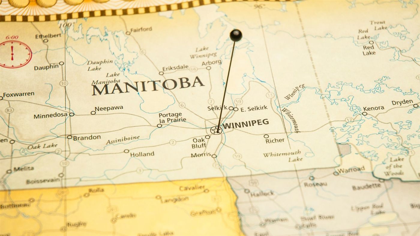 Map of Manitoba with Winnipeg marked