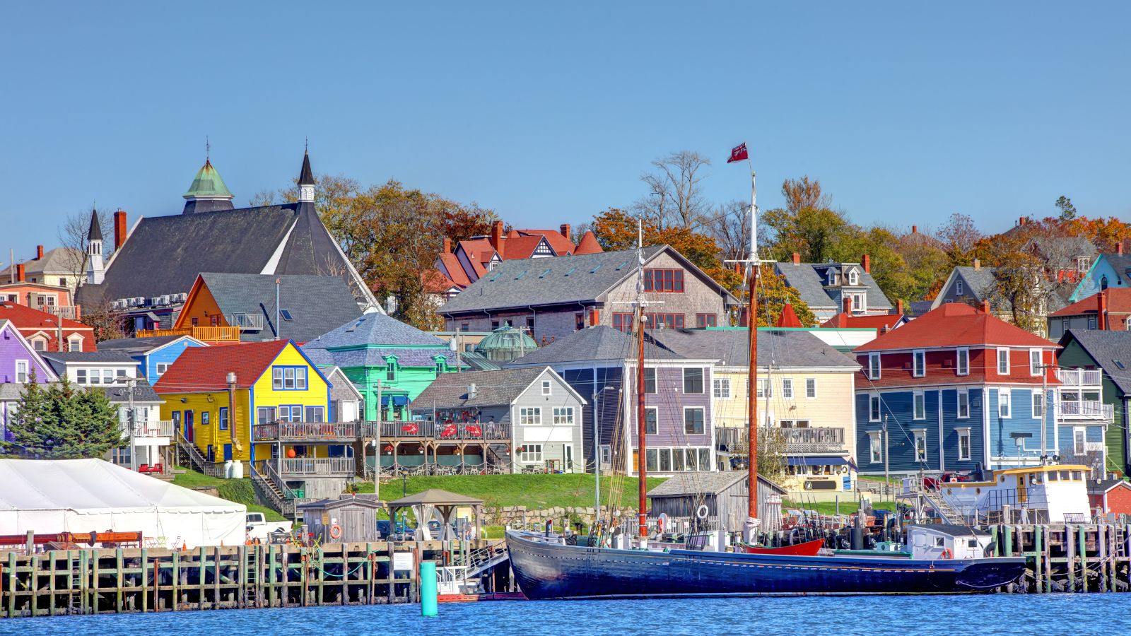 Lunenburg waterfront and schooner in Nova Scotia