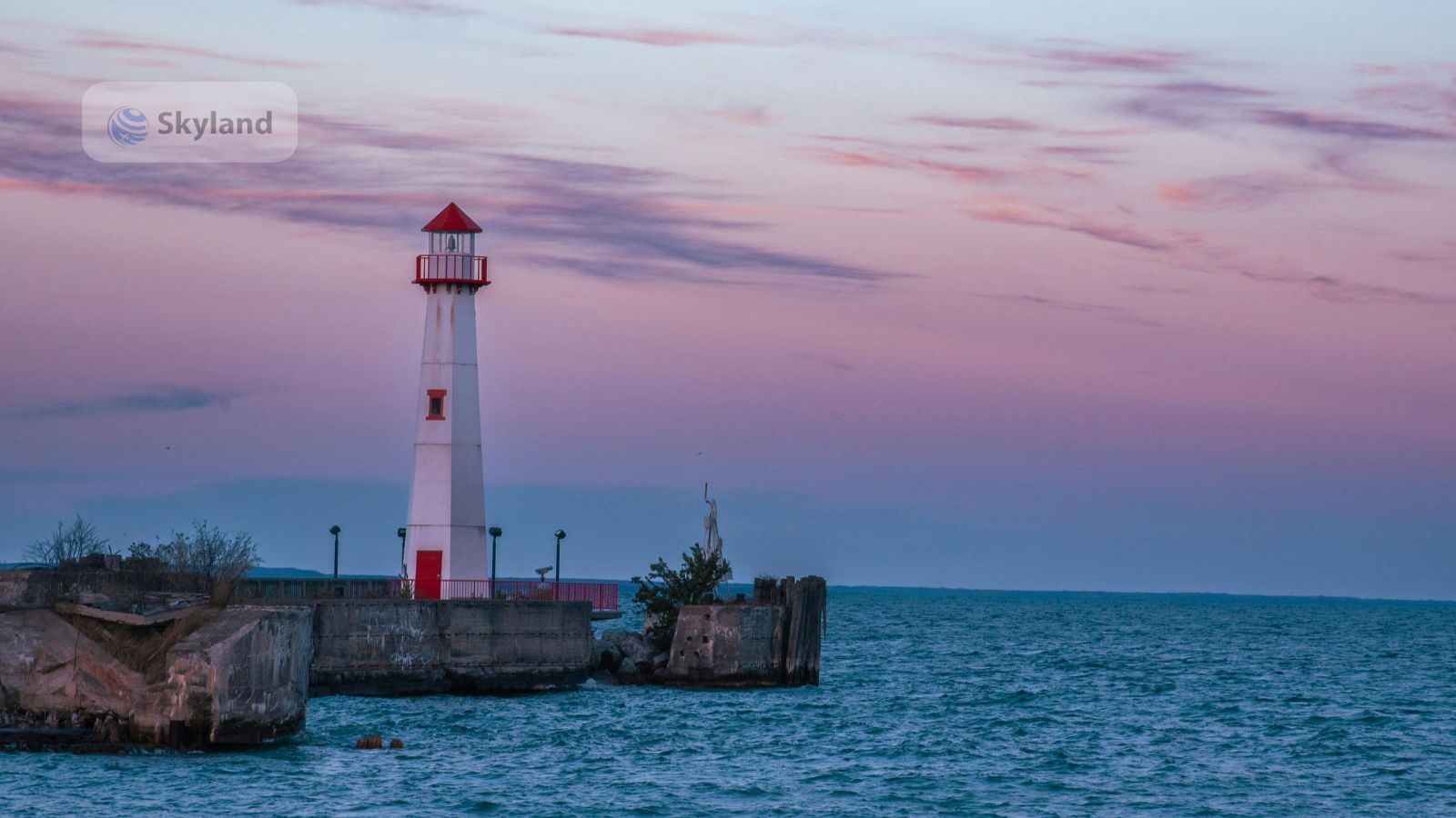 Lighthouse on a pier at dusk in Prince Edward Island