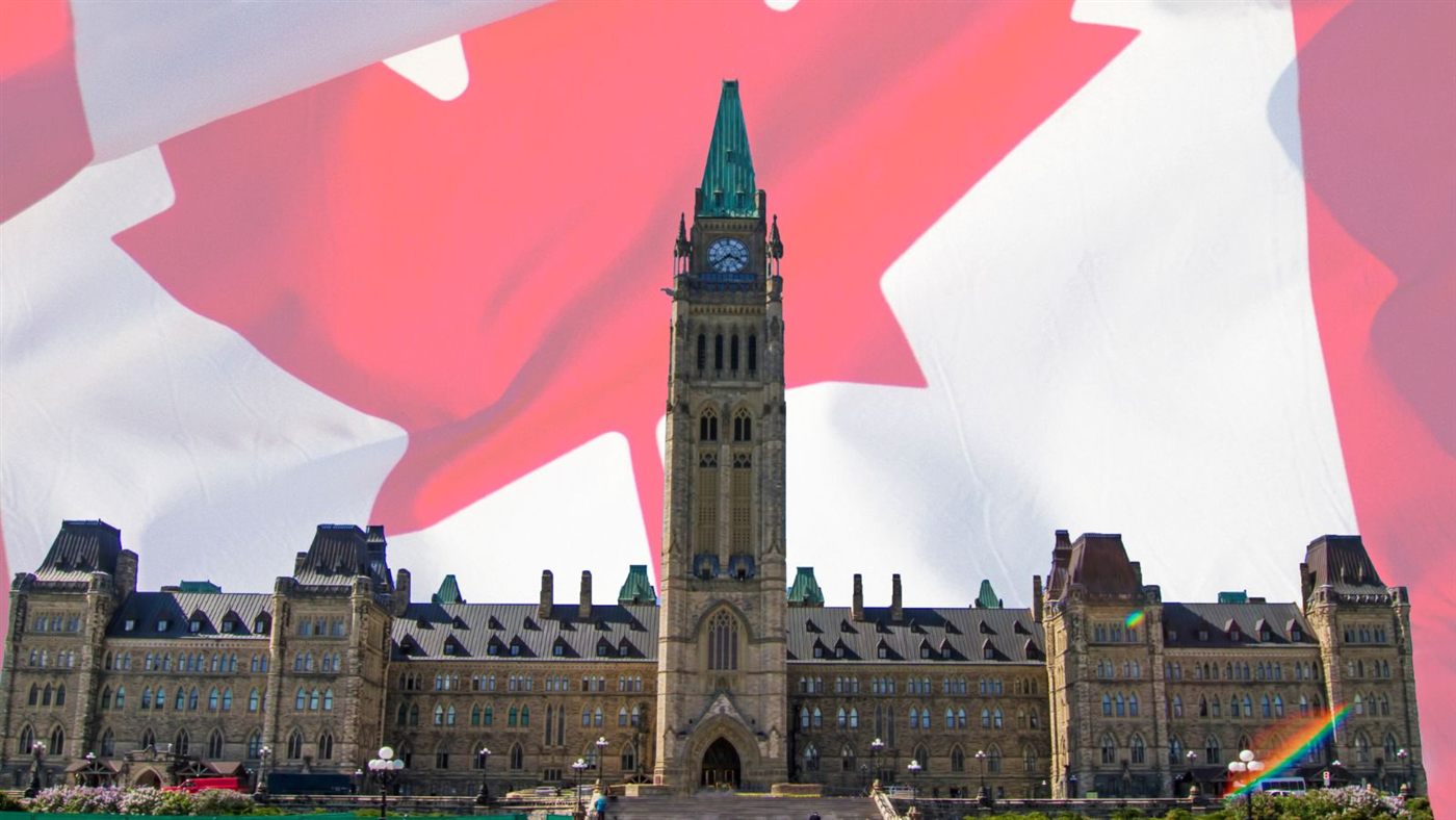 Canadian Parliament with the national flag