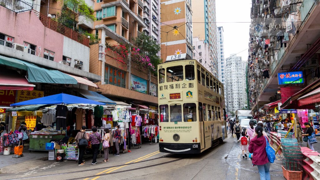 Double-decker tram on a Hong Kong street