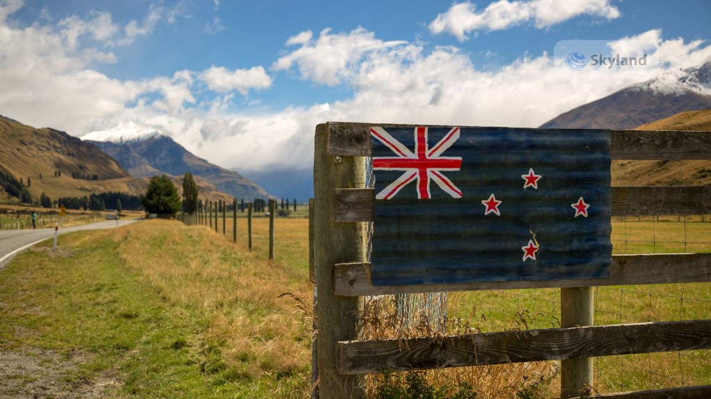 New Zealand countryside road with a painted national flag