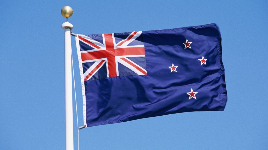 New Zealand flag flying against a blue sky