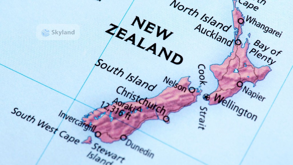Map of New Zealand showing North and South Islands