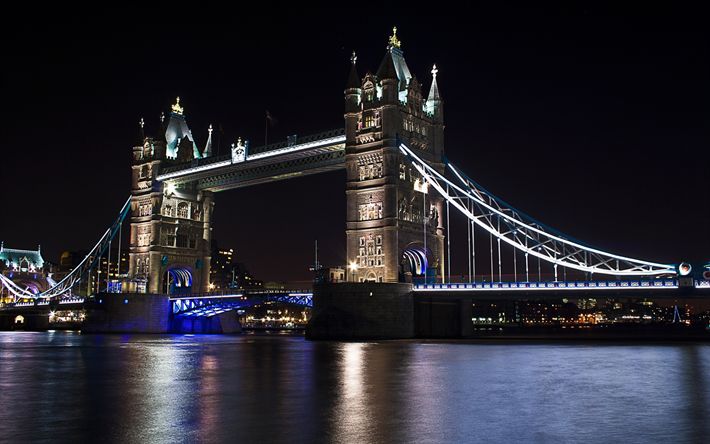 Tower Bridge in London at night